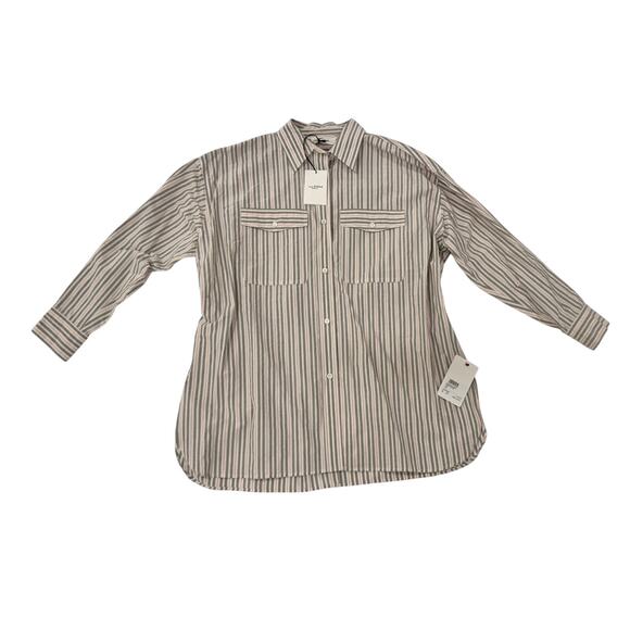 Isabel Marant Ajady Striped Button Down Shirt Women's 36 Organic Cotton Utility - Picture 3 of 16